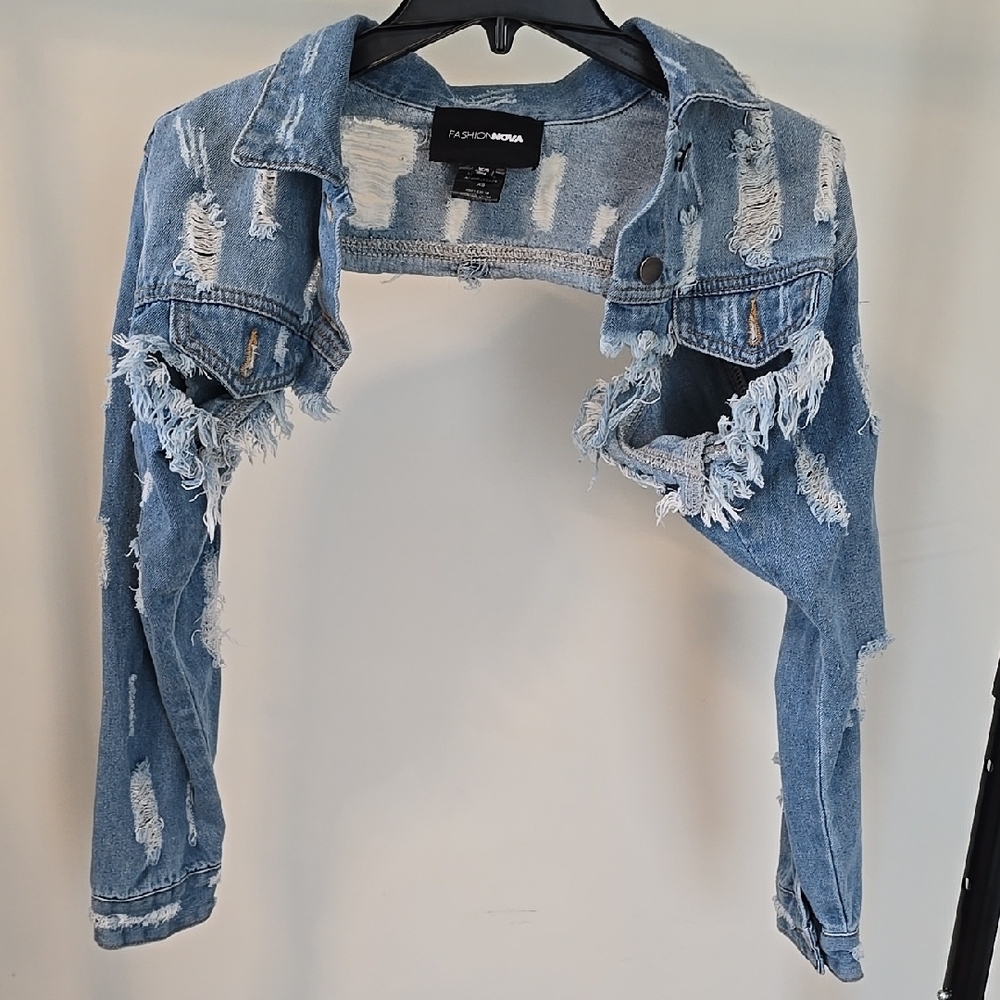 Topshop Blue Distressed Denim Jacket